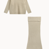 Off Shoulder Strik Sæt - Beige