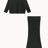 Off Shoulder Strik Sæt - Sort