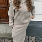 Off Shoulder Strik Sæt - Beige - ByStenholt.dk