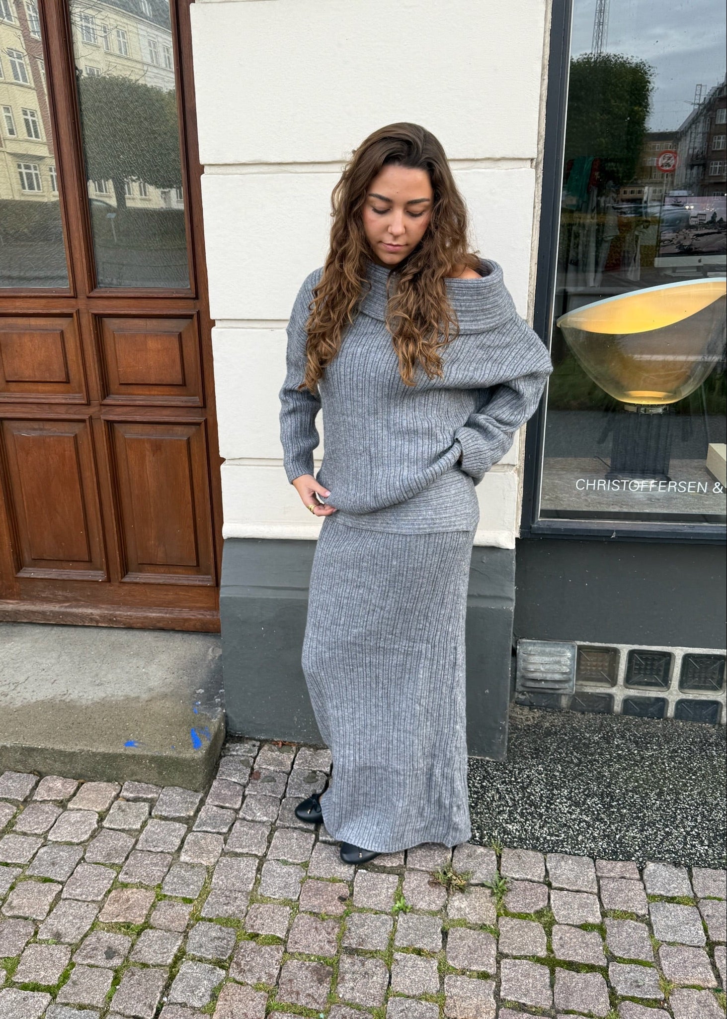 Off Shoulder Strik Sæt - Grå - ByStenholt.dk