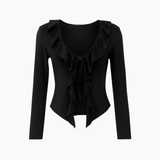 Ruffle Tie Bluse - Sort