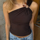 Alissa One Shoulder Top - Mørkebrun - ByStenholt.dk
