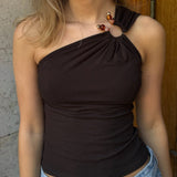 Alissa One Shoulder Top - Mørkebrun - ByStenholt.dk