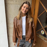 Amira Belted Lædderjakke - Camel - ByStenholt.dk