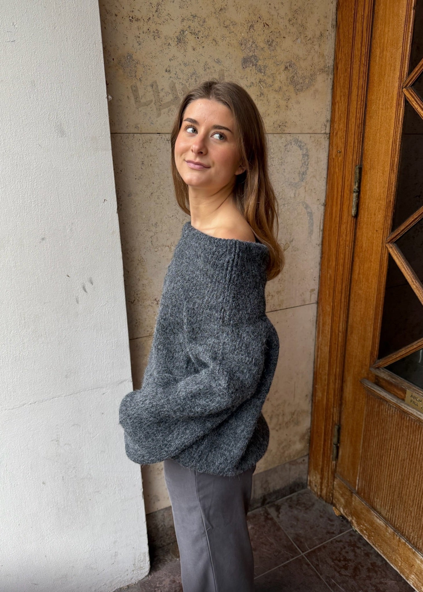 Anna Off Shoulder Strik - Grå - ByStenholt.dk