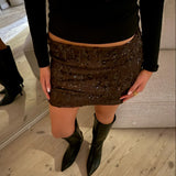 Astra Mini Paillet Nederdel - Mørkebrun - ByStenholt.dk