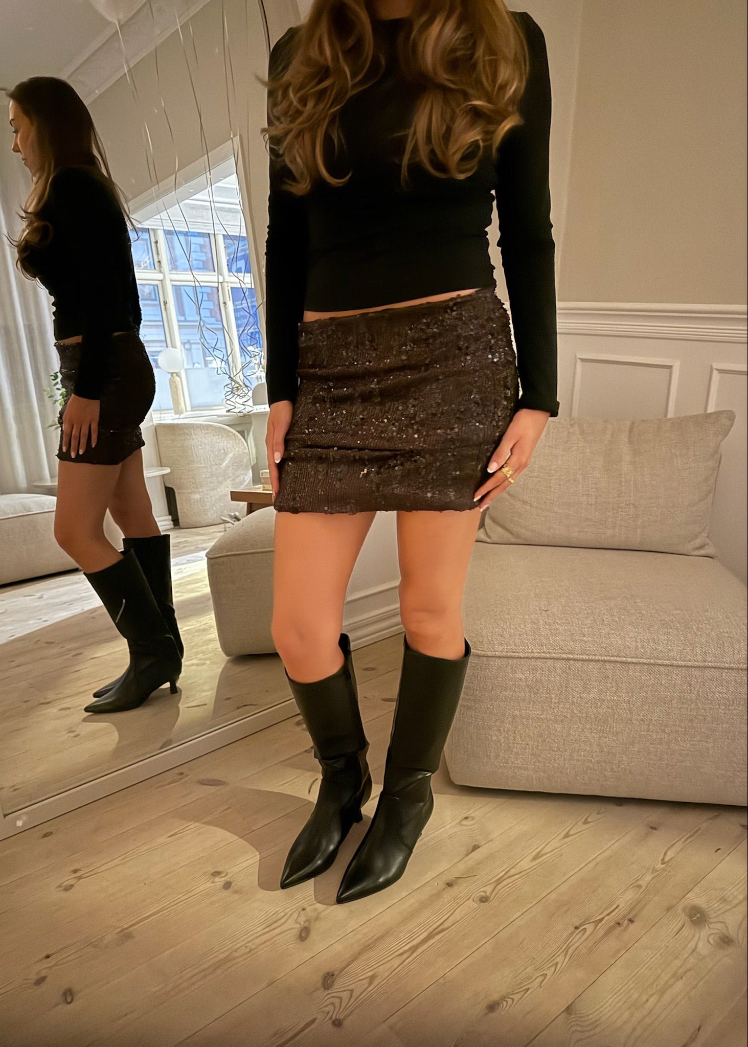 Astra Mini Paillet Nederdel - Mørkebrun - ByStenholt.dk