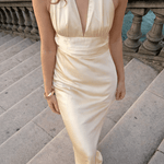 Bella Halterneck Kjole - Smørgul - ByStenholt.dk