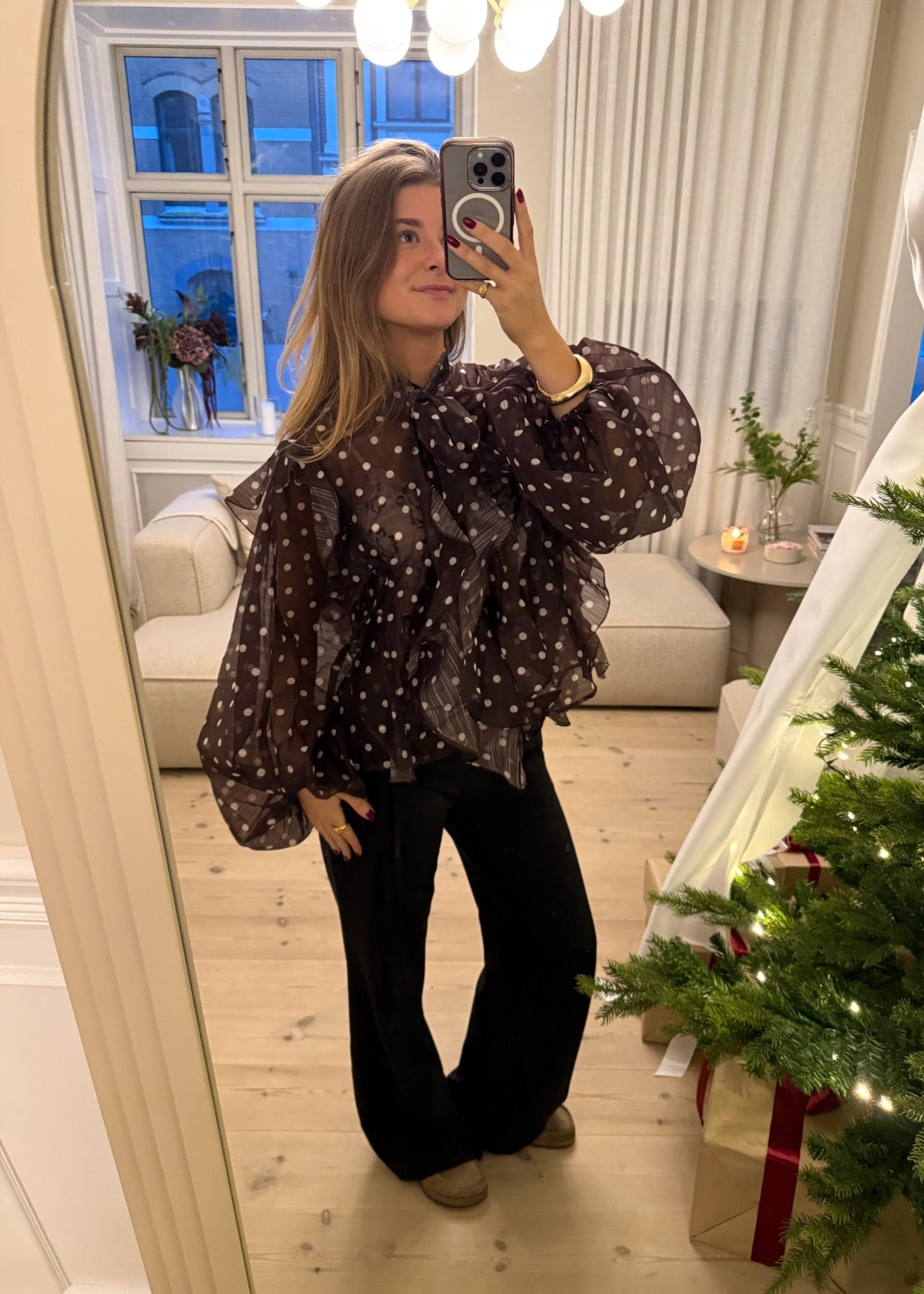 Belle Polka Skjorte - Mørkebrun - ByStenholt.dk