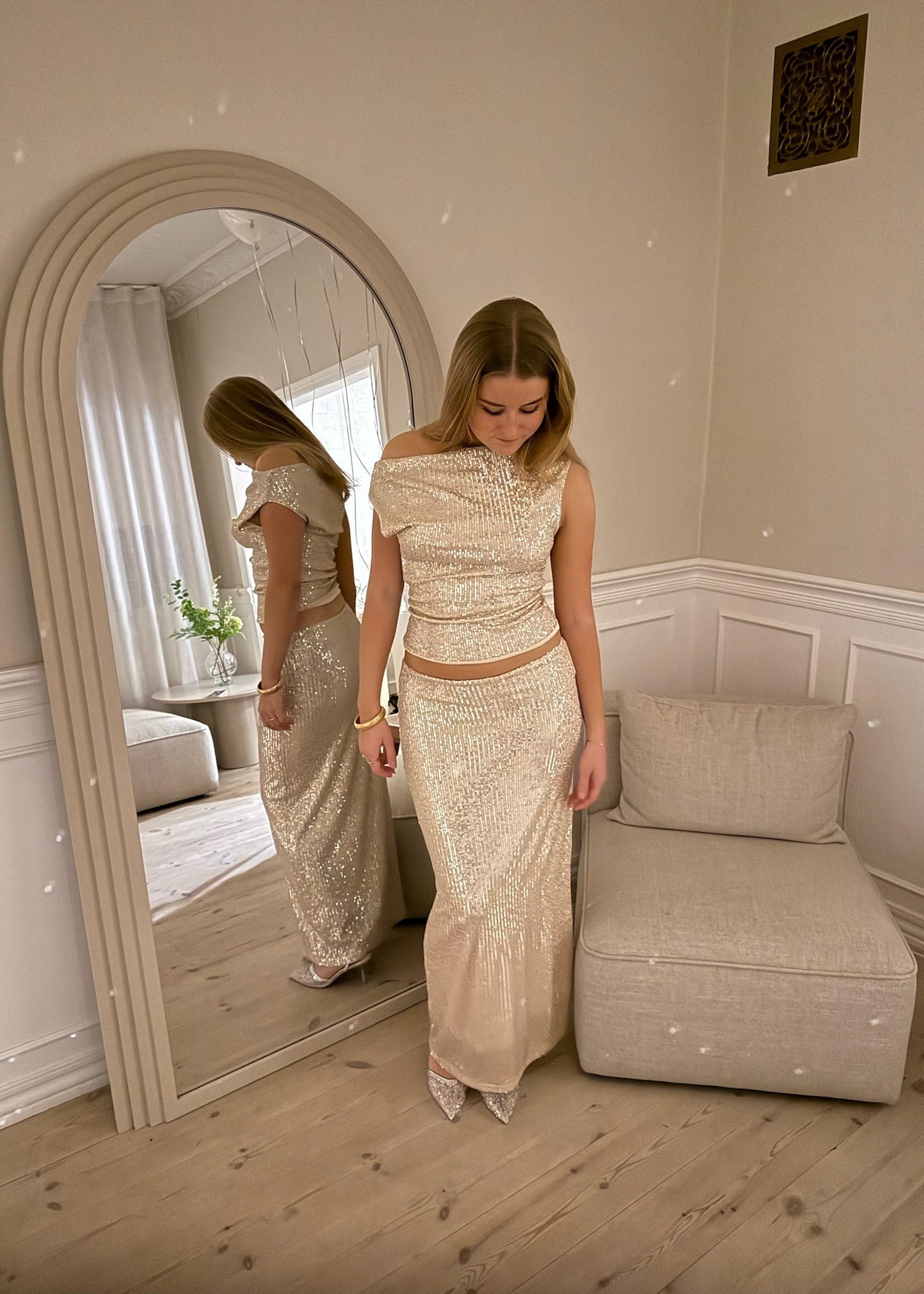 Celeste Maxi Paillet Nederdel - Sart Lyserød - ByStenholt.dk