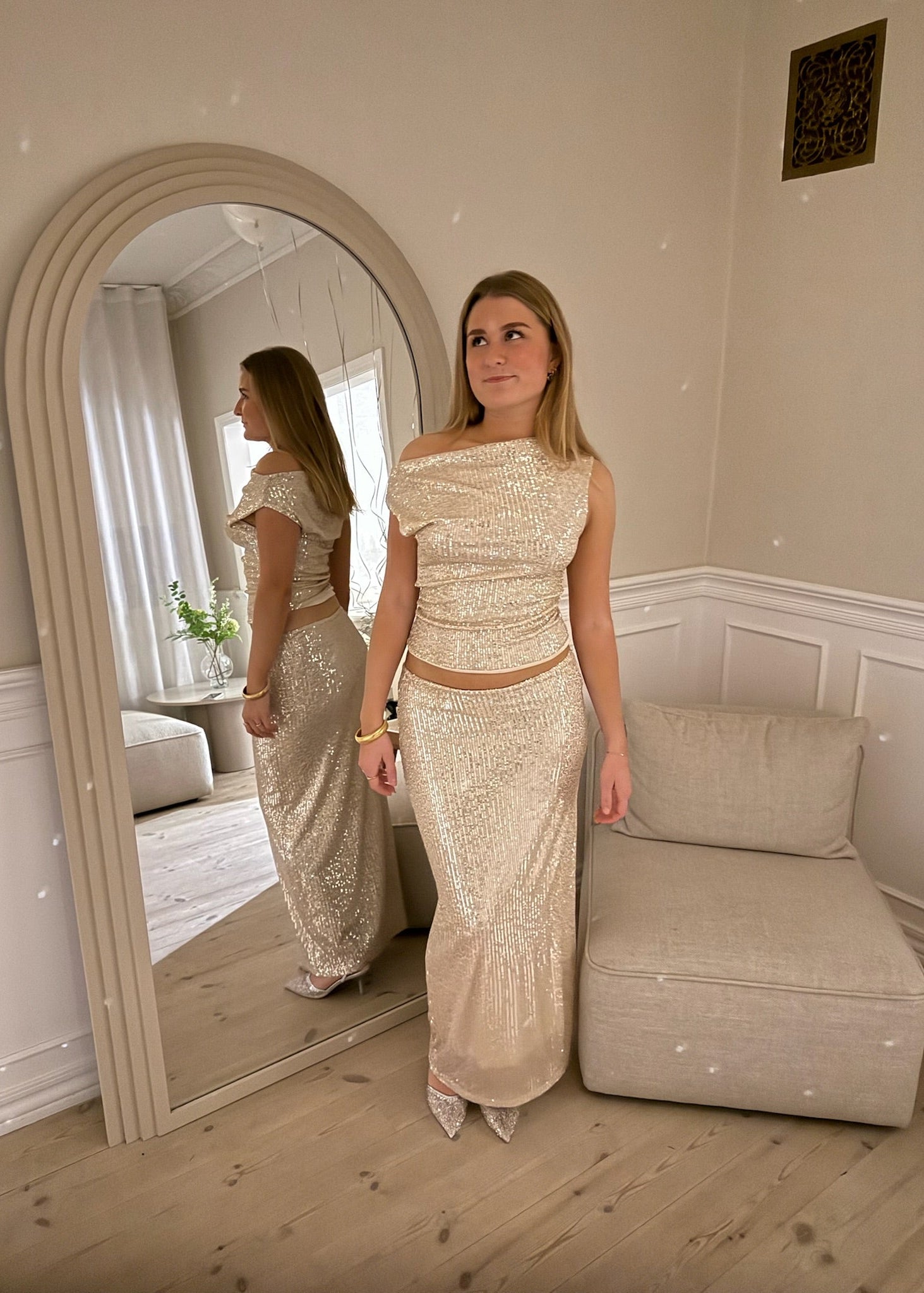 Celeste Maxi Paillet Nederdel - Sart Lyserød - ByStenholt.dk