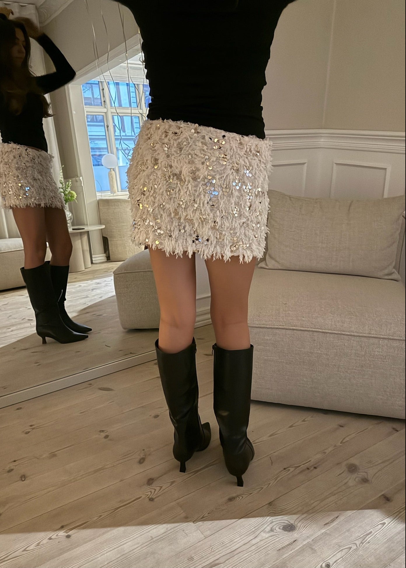 Fjer Paillet Nederdel - Hvid - ByStenholt.dk