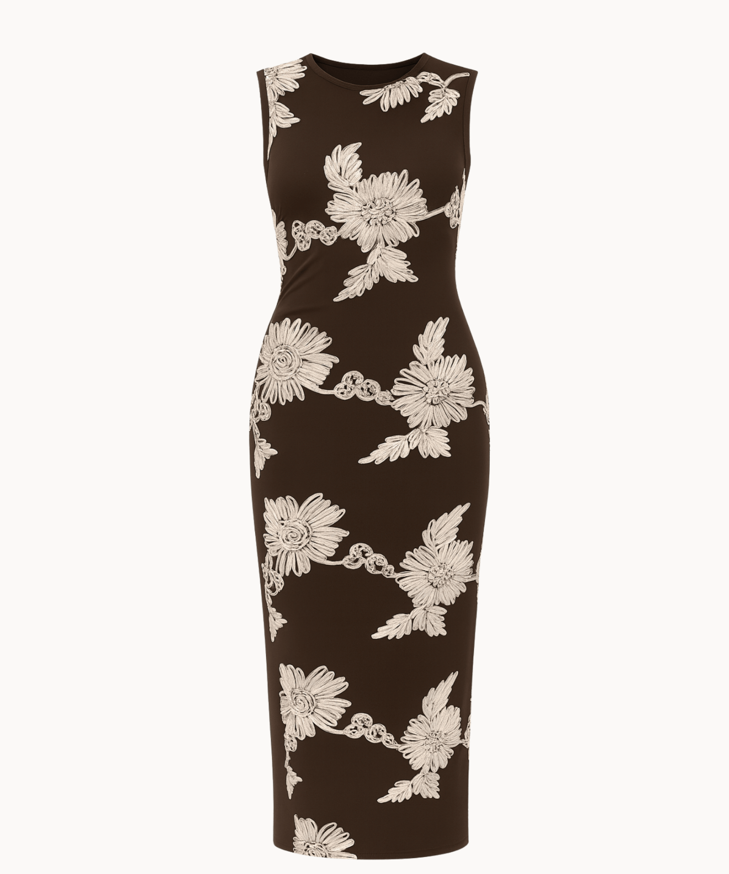 Floral Midi Kjole - Mørkebrun - ByStenholt.dk