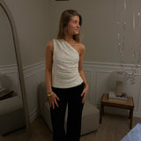 Gia One Shoulder Paillet Top - Creme - ByStenholt.dk