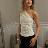Gia One Shoulder Paillet Top - Creme - ByStenholt.dk
