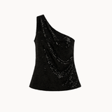 Gia One Shoulder Paillet Top - Sort - ByStenholt.dk