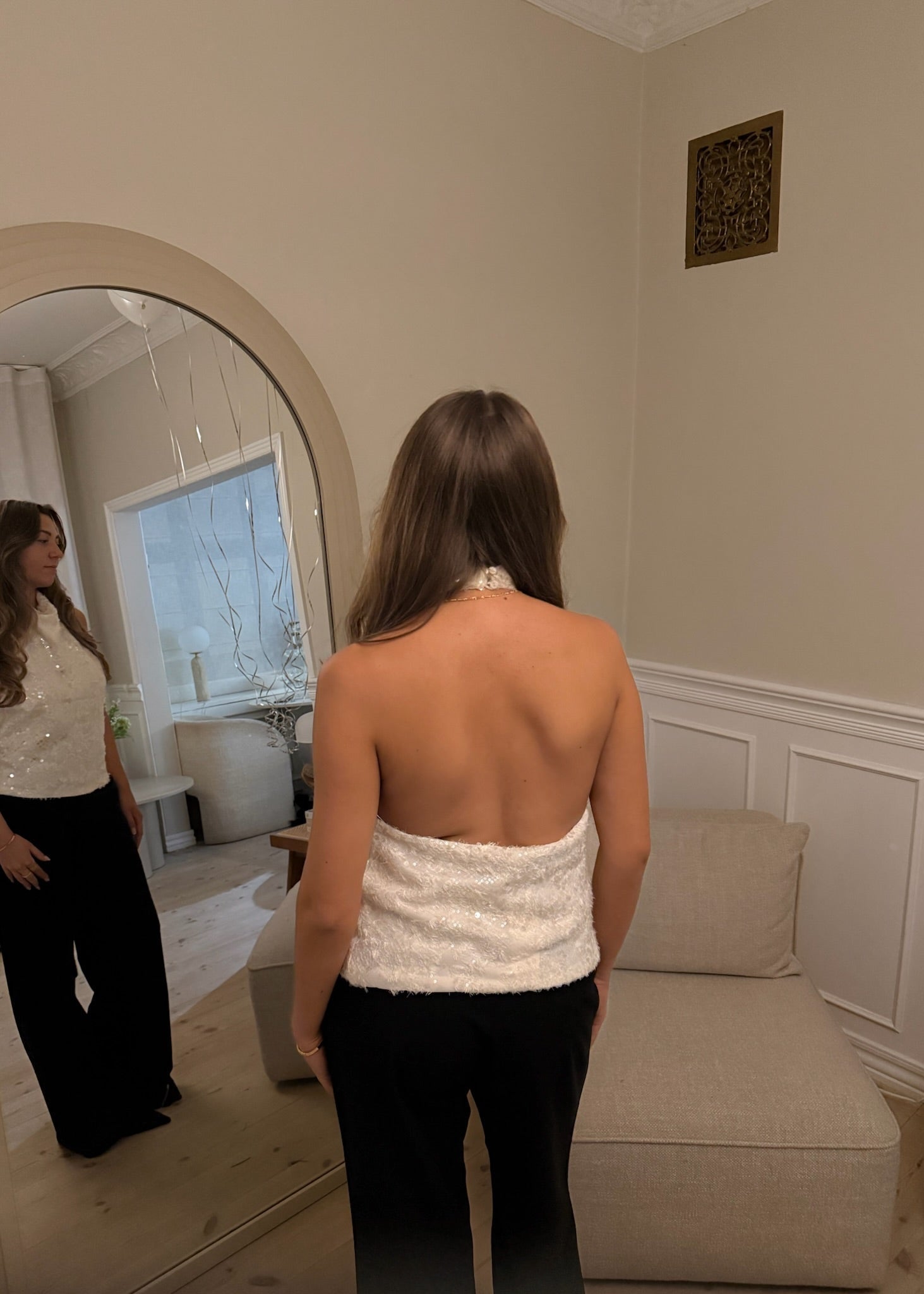 Halterneck Paillet Top - Creme - ByStenholt.dk