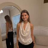 Ivy Halterneck Paillet Top - Creme - ByStenholt.dk