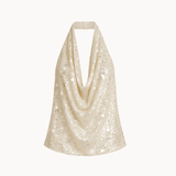 Ivy Halterneck Paillet Top - Creme - ByStenholt.dk