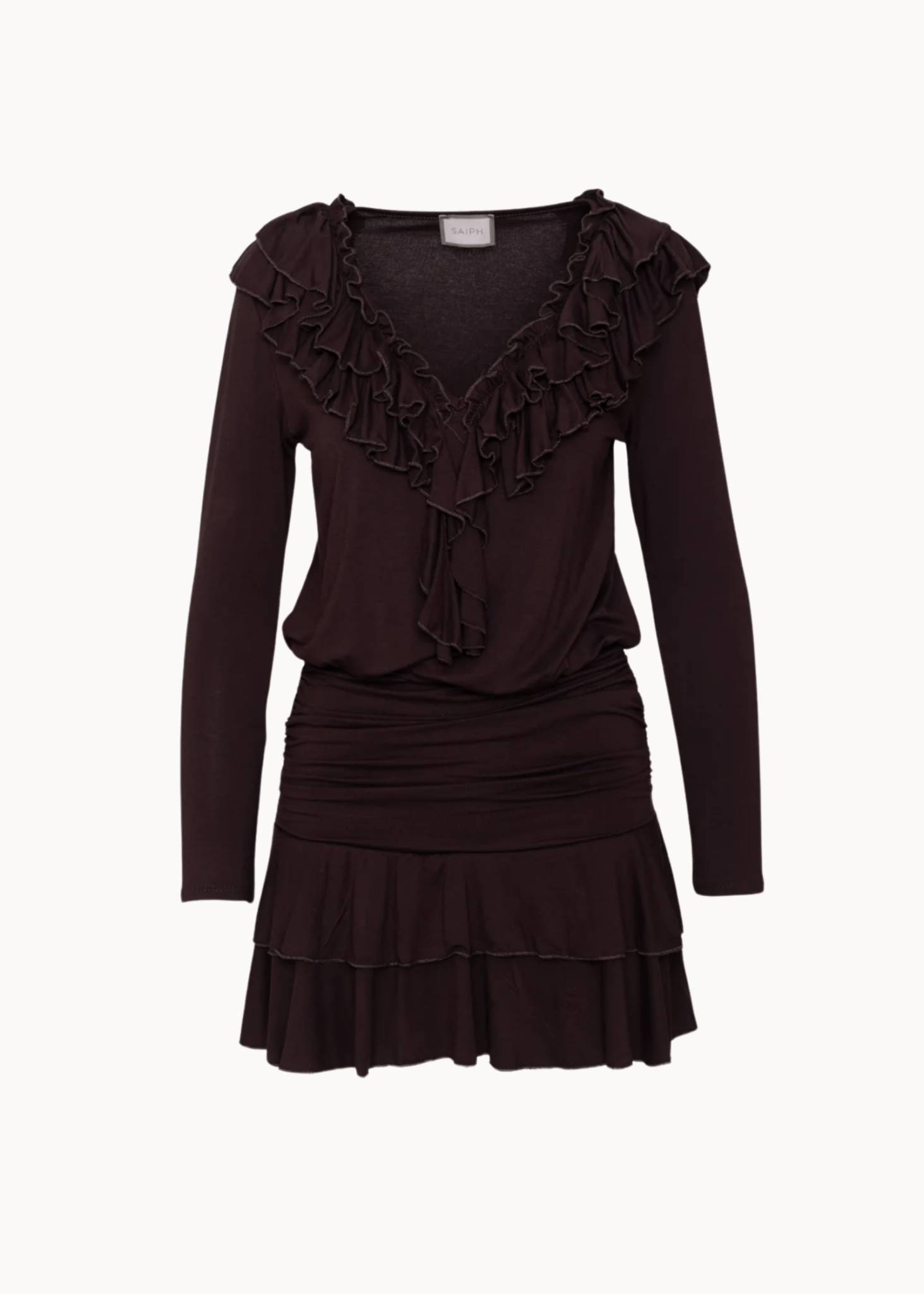 Kora Ruffle Mini Kjole - Mørkebrun - ByStenholt.dk