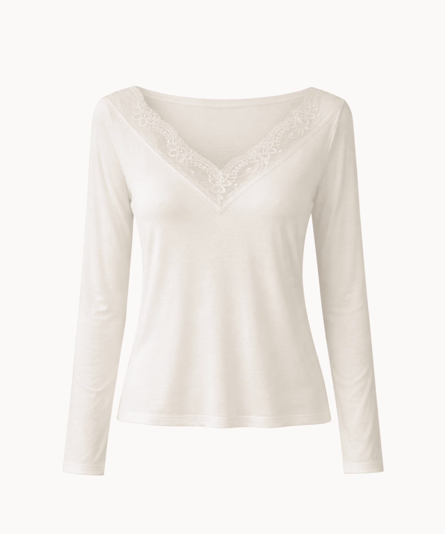 Langærmet Bluse med Blondekant - Creme - ByStenholt.dk