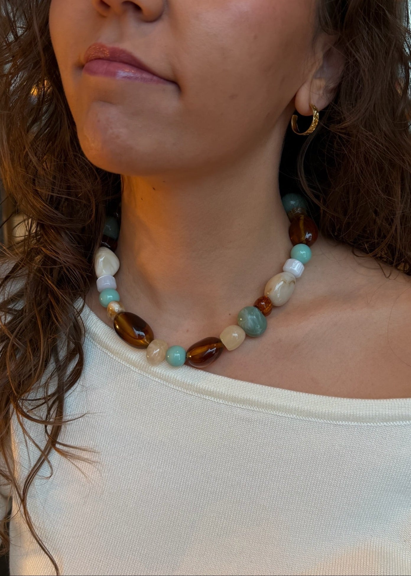 Laura Perlehalskæde - Turkis - ByStenholt.dk