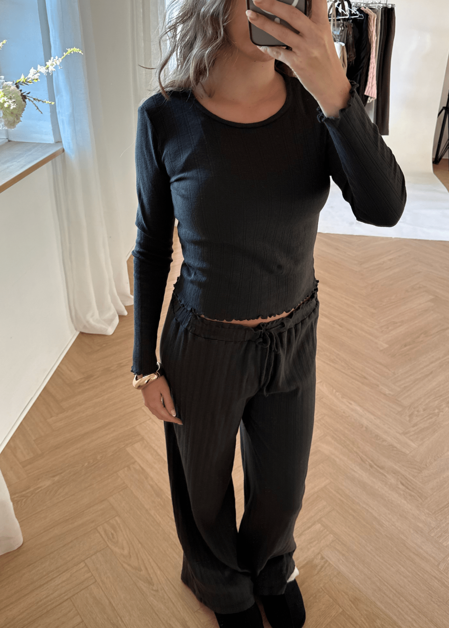 Loungewear Bluse i Pointelle - Mørkebrun - ByStenholt.dk