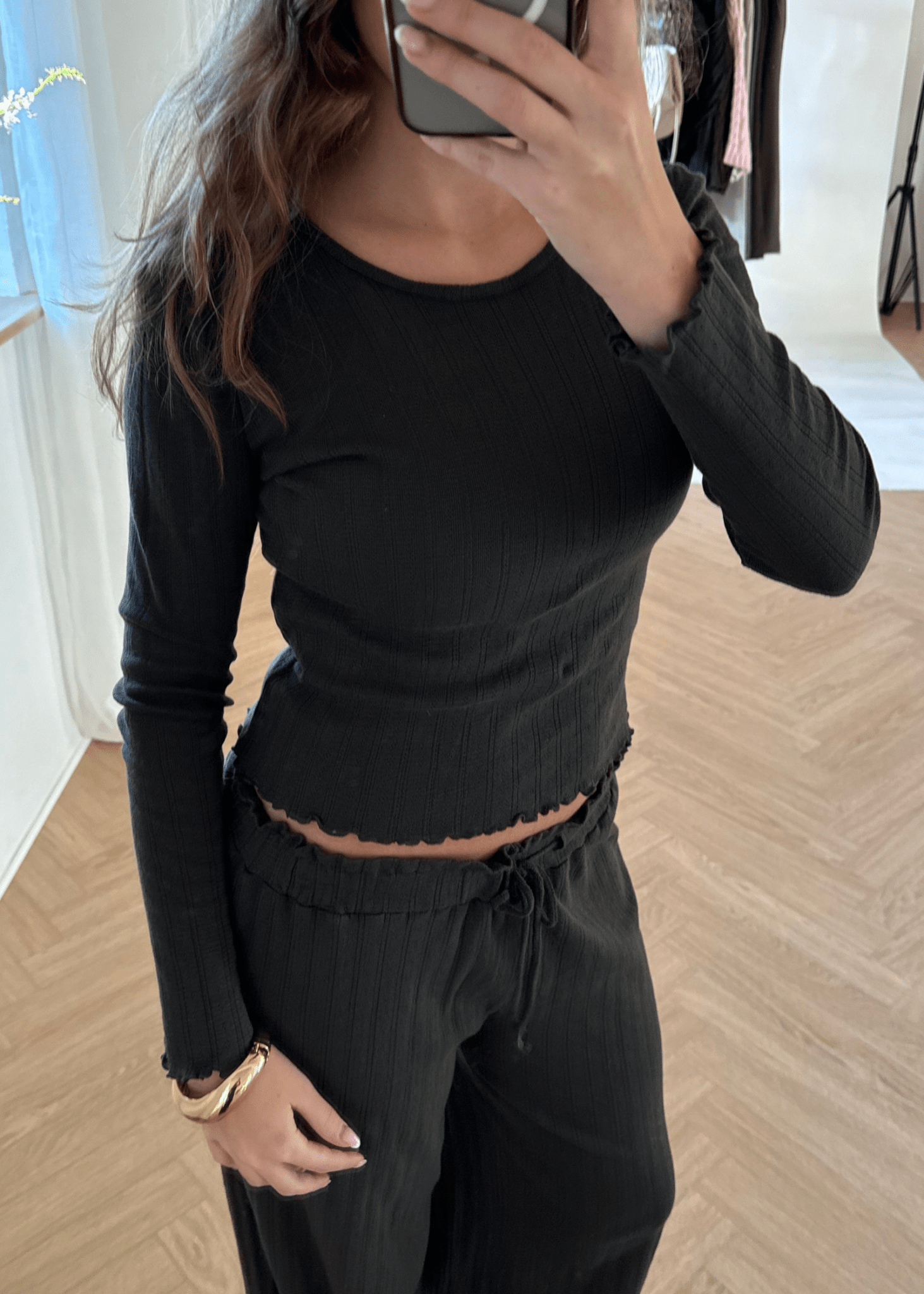 Loungewear Bluse i Pointelle - Mørkebrun - ByStenholt.dk