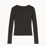 Loungewear Bluse i Pointelle - Mørkebrun - ByStenholt.dk