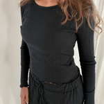 Loungewear Bluse i Pointelle - Sort - ByStenholt.dk