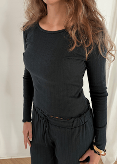 Loungewear Bluse i Pointelle - Sort - ByStenholt.dk