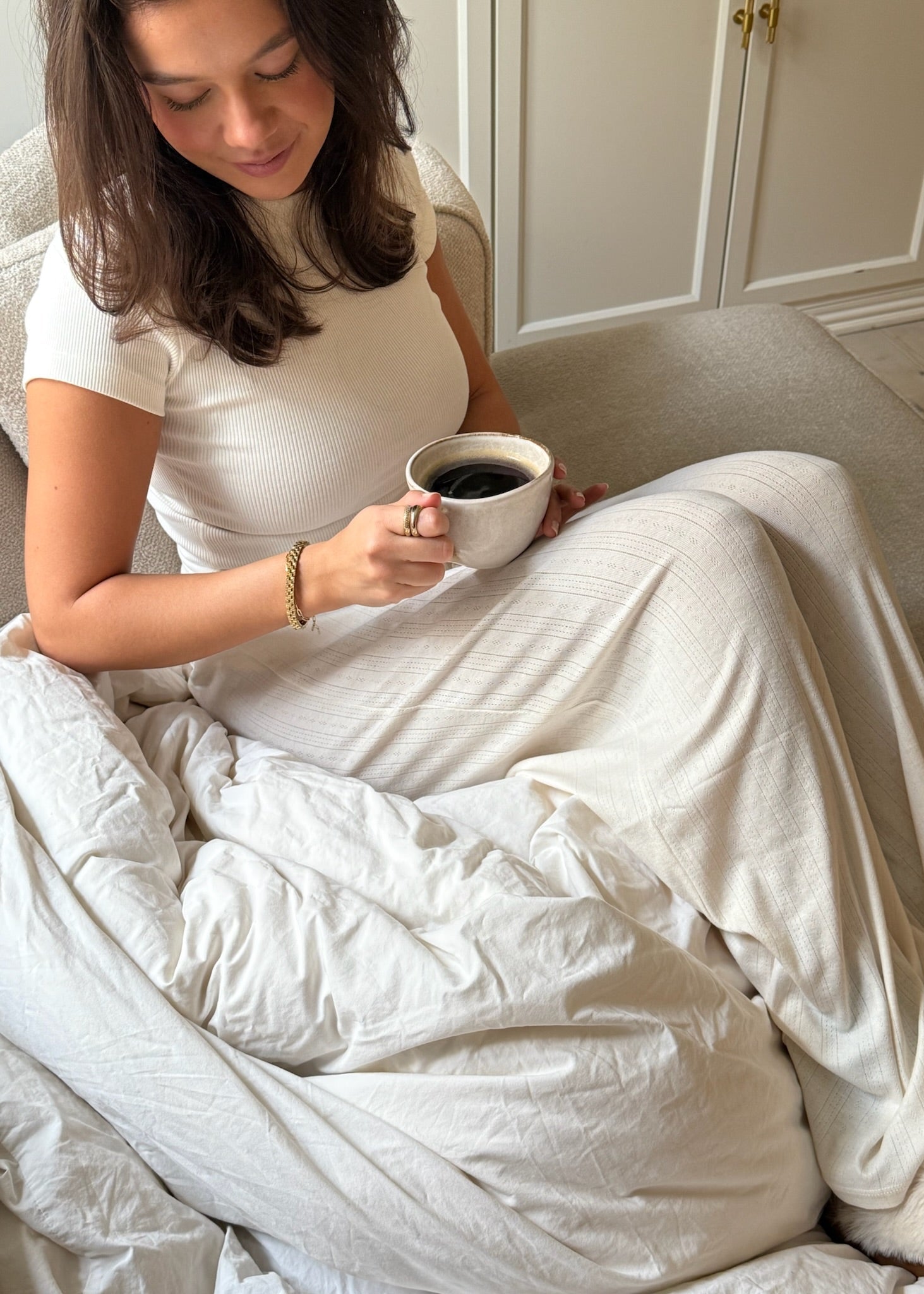 Loungewear Bukser i Pointelle - Creme - ByStenholt.dk