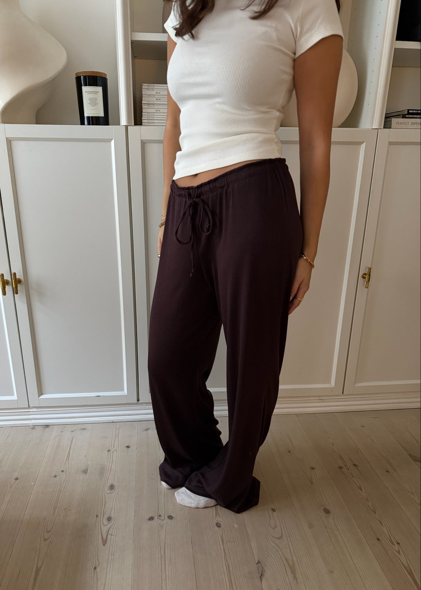 Loungewear Bukser i Pointelle - Mørkebrun - ByStenholt.dk