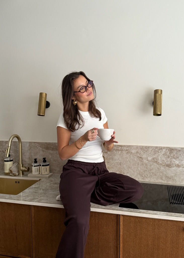 Loungewear Bukser i Pointelle - Mørkebrun - ByStenholt.dk