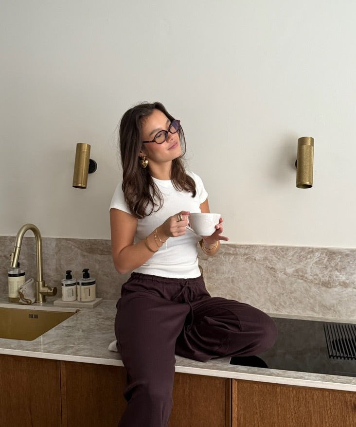 Loungewear Bukser i Pointelle - Mørkebrun - ByStenholt.dk