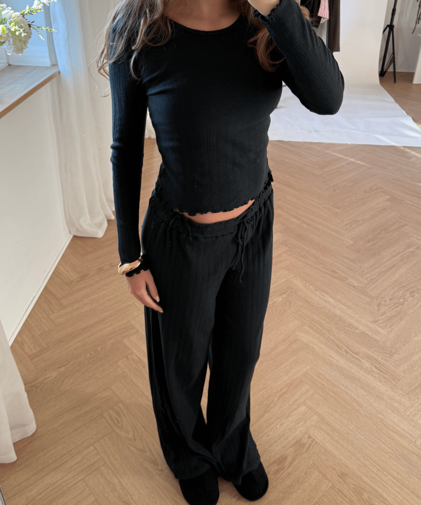 Loungewear Bukser i Pointelle - Sort - ByStenholt.dk