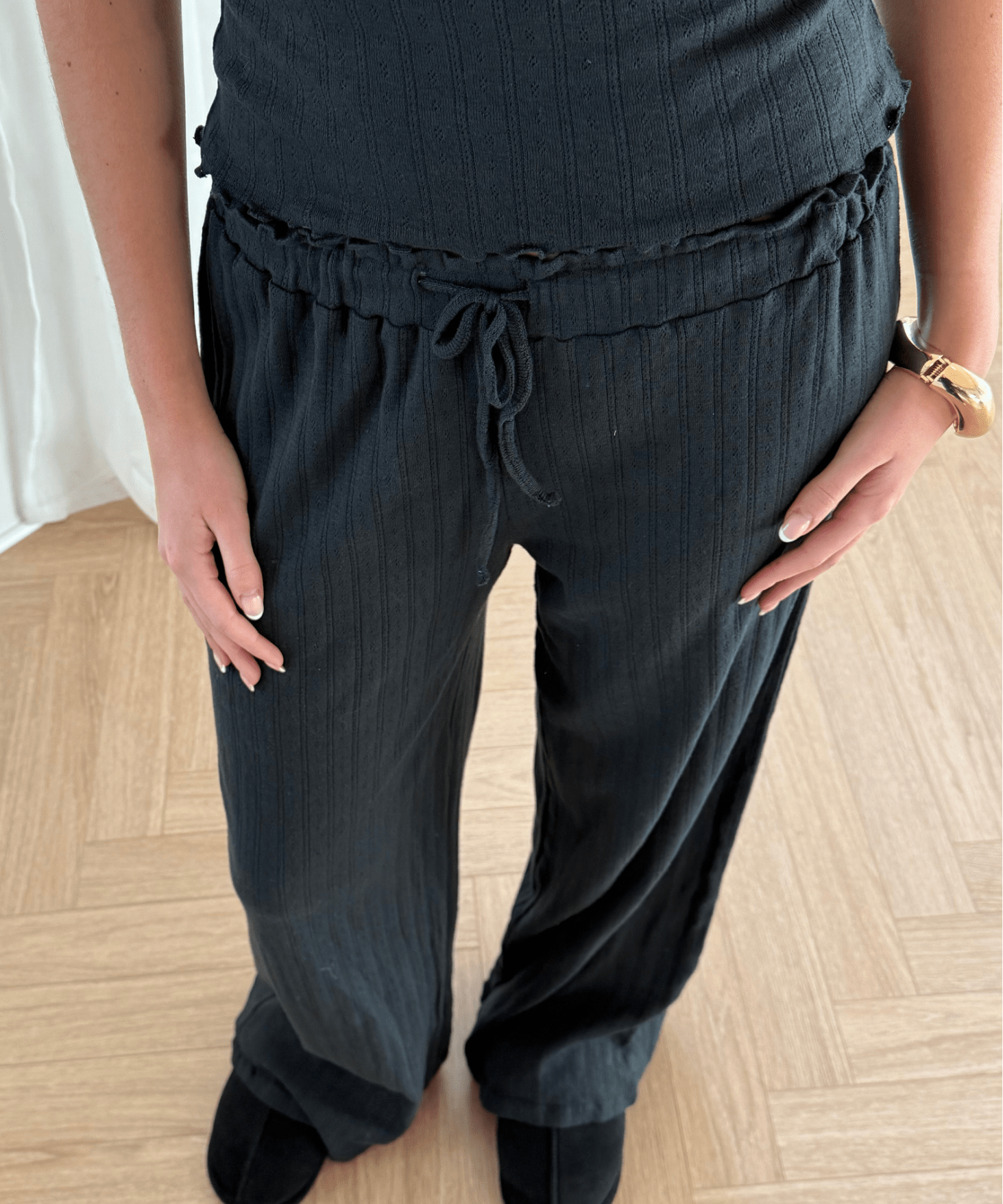 Loungewear Bukser i Pointelle - Sort - ByStenholt.dk