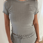 Loungewear T-shirt i Pointelle - Grå - ByStenholt.dk