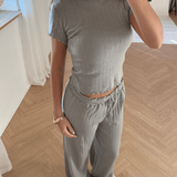 Loungewear T-shirt i Pointelle - Grå - ByStenholt.dk