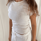 Loungewear T-shirt i Pointelle - Hvid - ByStenholt.dk