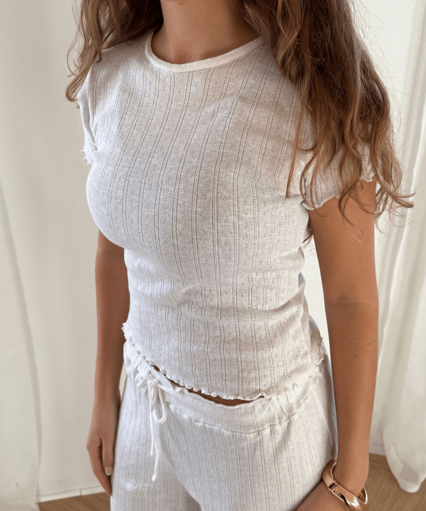 Loungewear T-shirt i Pointelle - Hvid - ByStenholt.dk