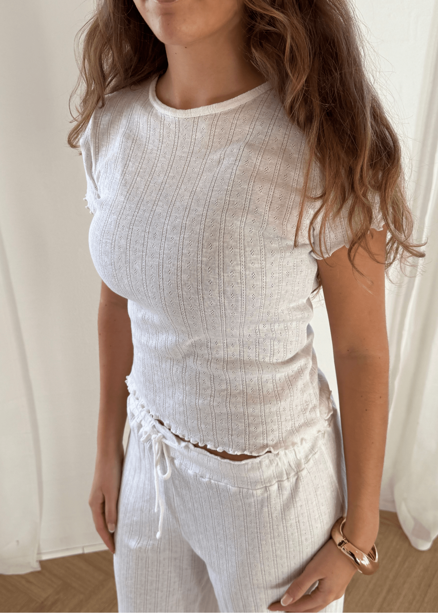 Loungewear T-shirt i Pointelle - Hvid - ByStenholt.dk