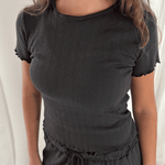 Loungewear T-shirt i Pointelle - Mørkebrun - ByStenholt.dk