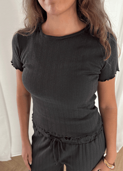 Loungewear T-shirt i Pointelle - Mørkebrun - ByStenholt.dk