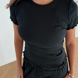 Loungewear T-shirt i Pointelle - Sort - ByStenholt.dk