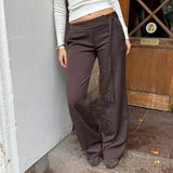 Low Waist Bukser med Spænde - Mørkebrun - ByStenholt.dk