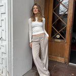 Low Waist Bukser med Spænde - Taupe - ByStenholt.dk