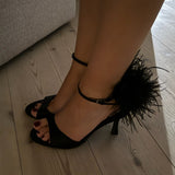Luxe Feather Slingback Pumps - Sort - ByStenholt.dk