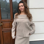 Off Shoulder Strik Sæt - Beige - ByStenholt.dk