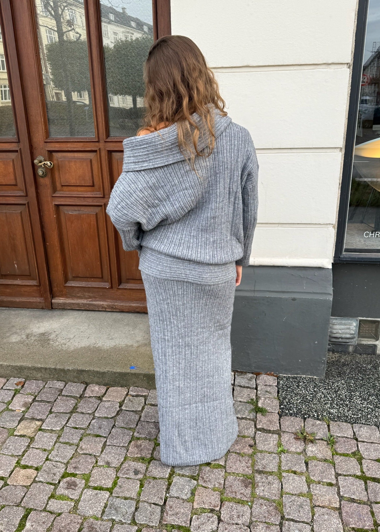 Off Shoulder Strik Sæt - Grå - ByStenholt.dk